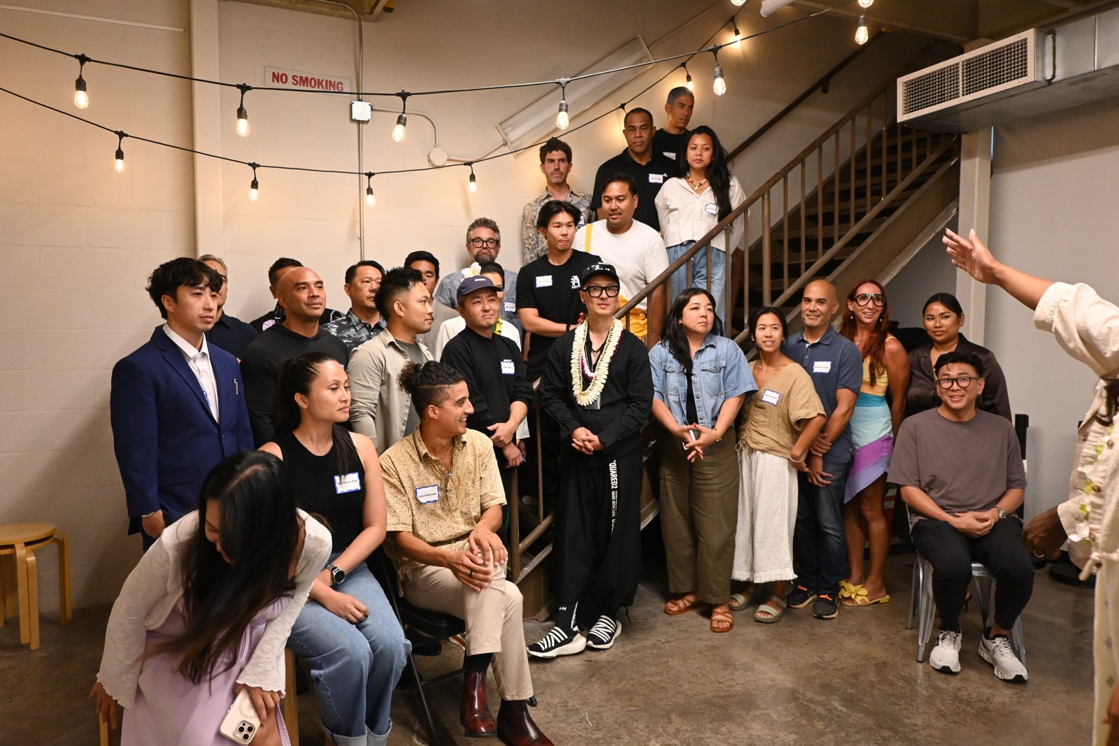 Group photo on the OurSpace staircase after the workshop