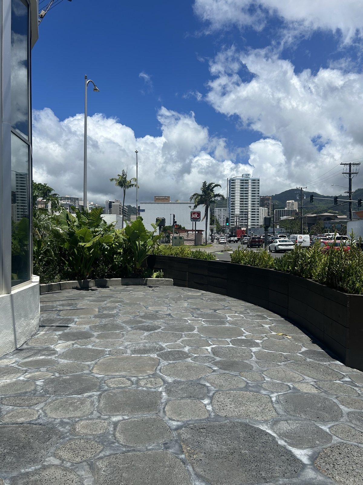 The cobblestone courtyard outside