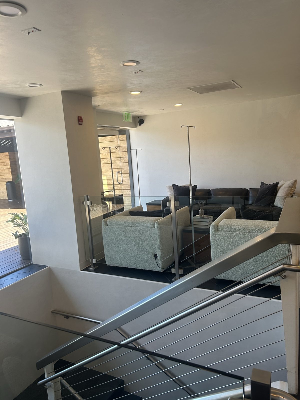 A lounge seen from the stairwell