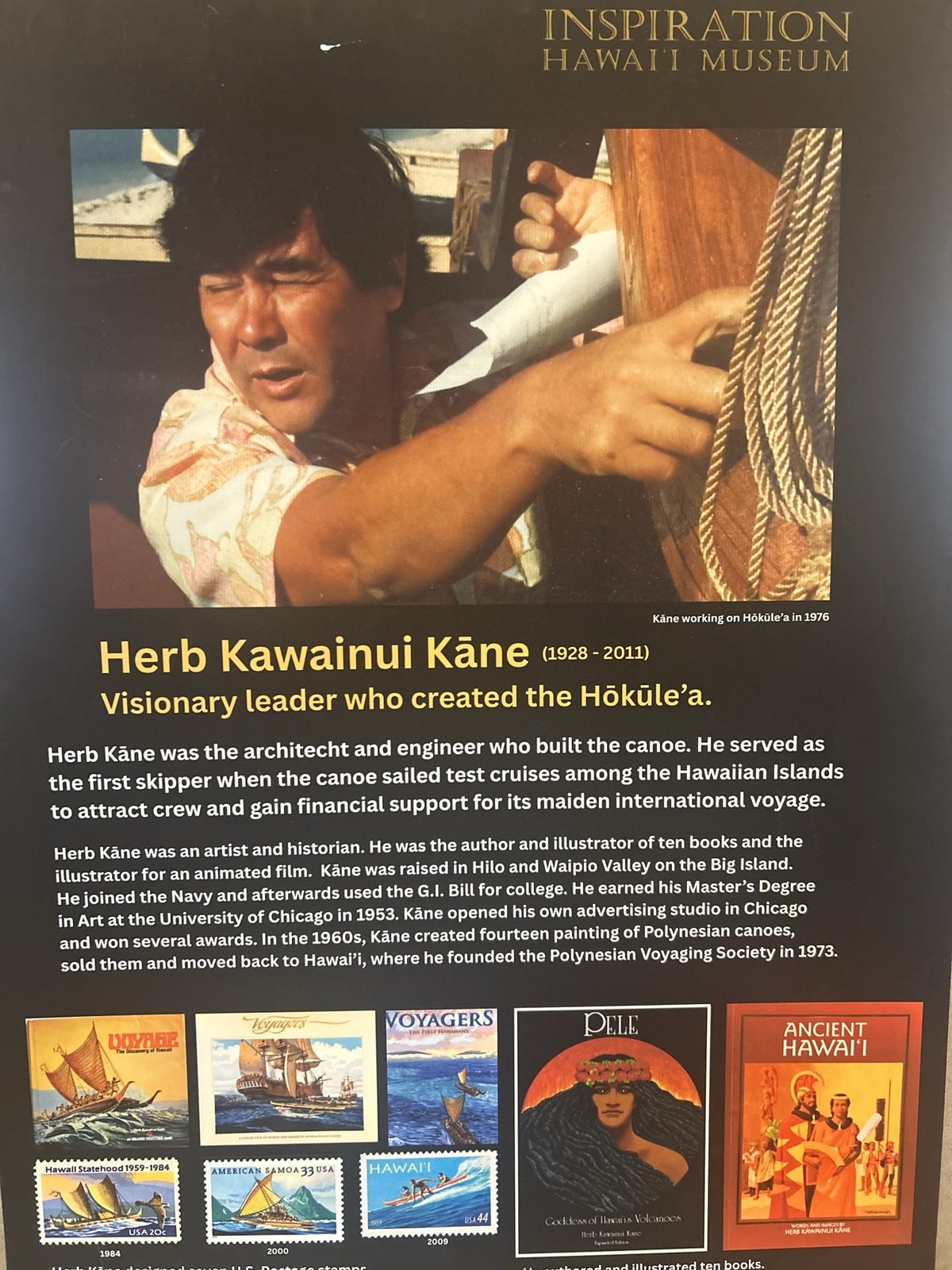 An exhibit panel on Herb Kawainui Kane