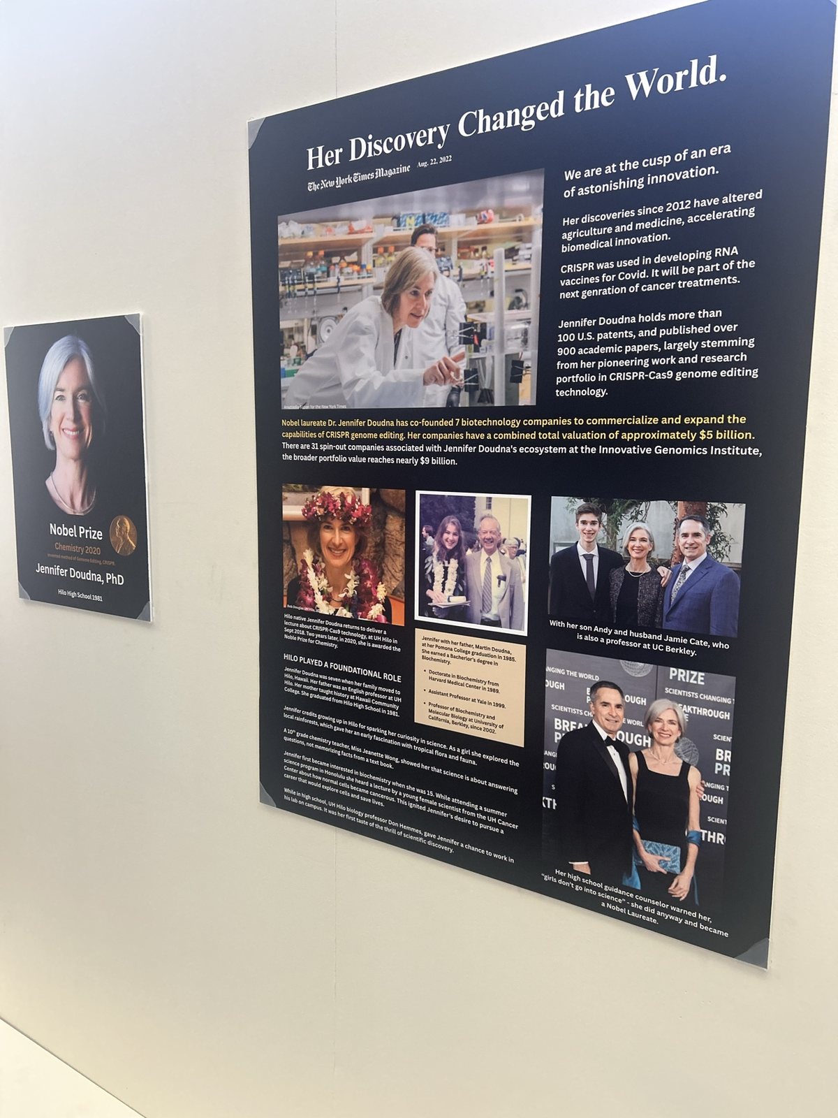 An exhibit panel on Nobel laureate Jennifer Doudna