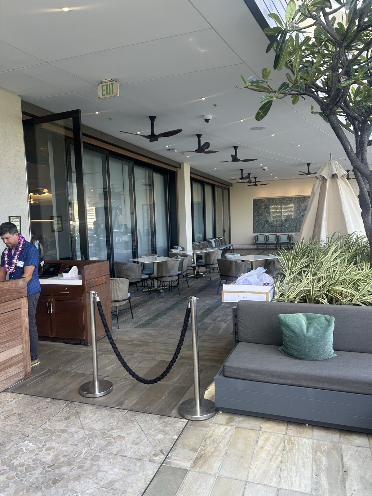 The covered patio of the venue