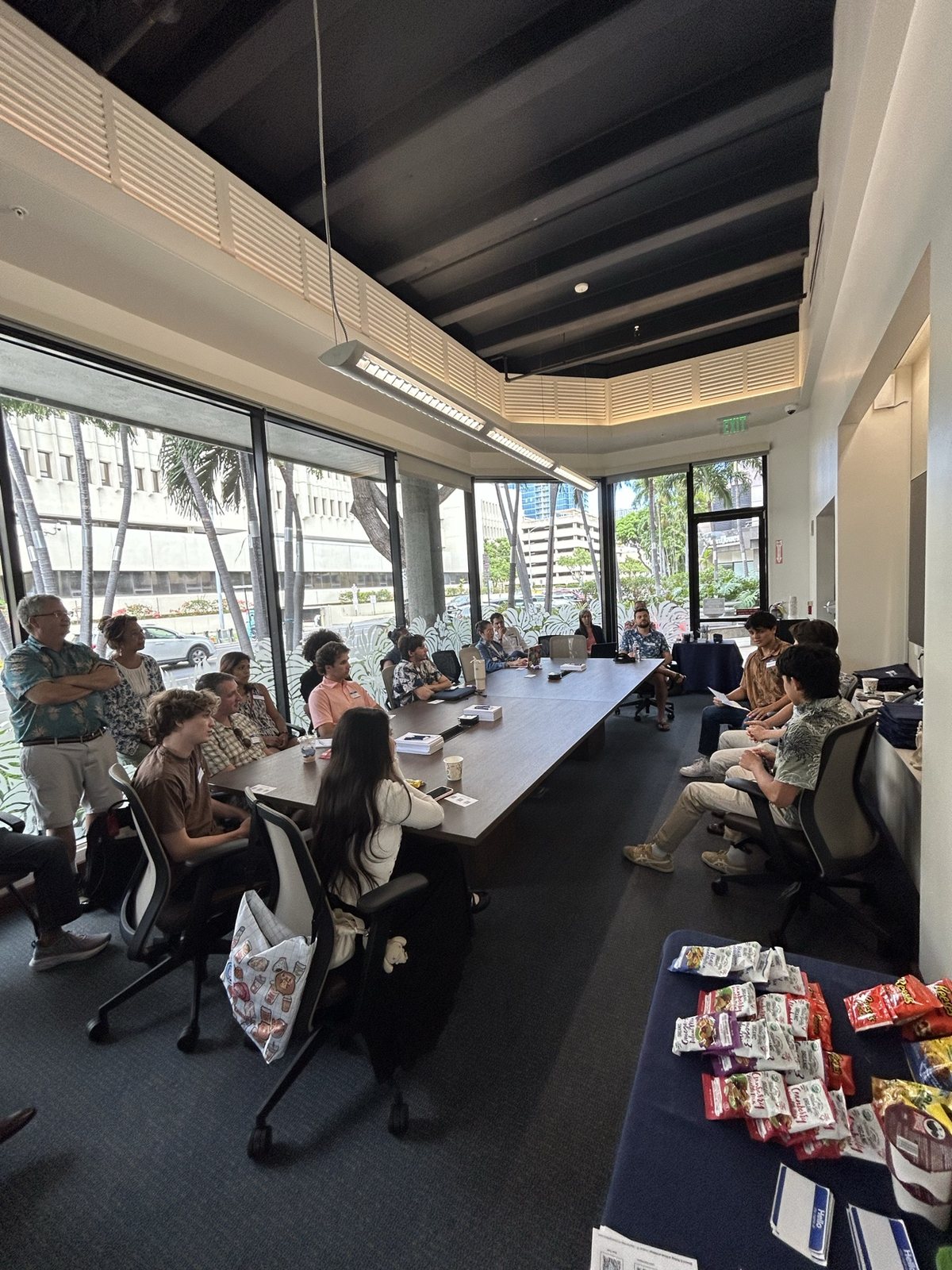 The boardroom with refreshments at the right